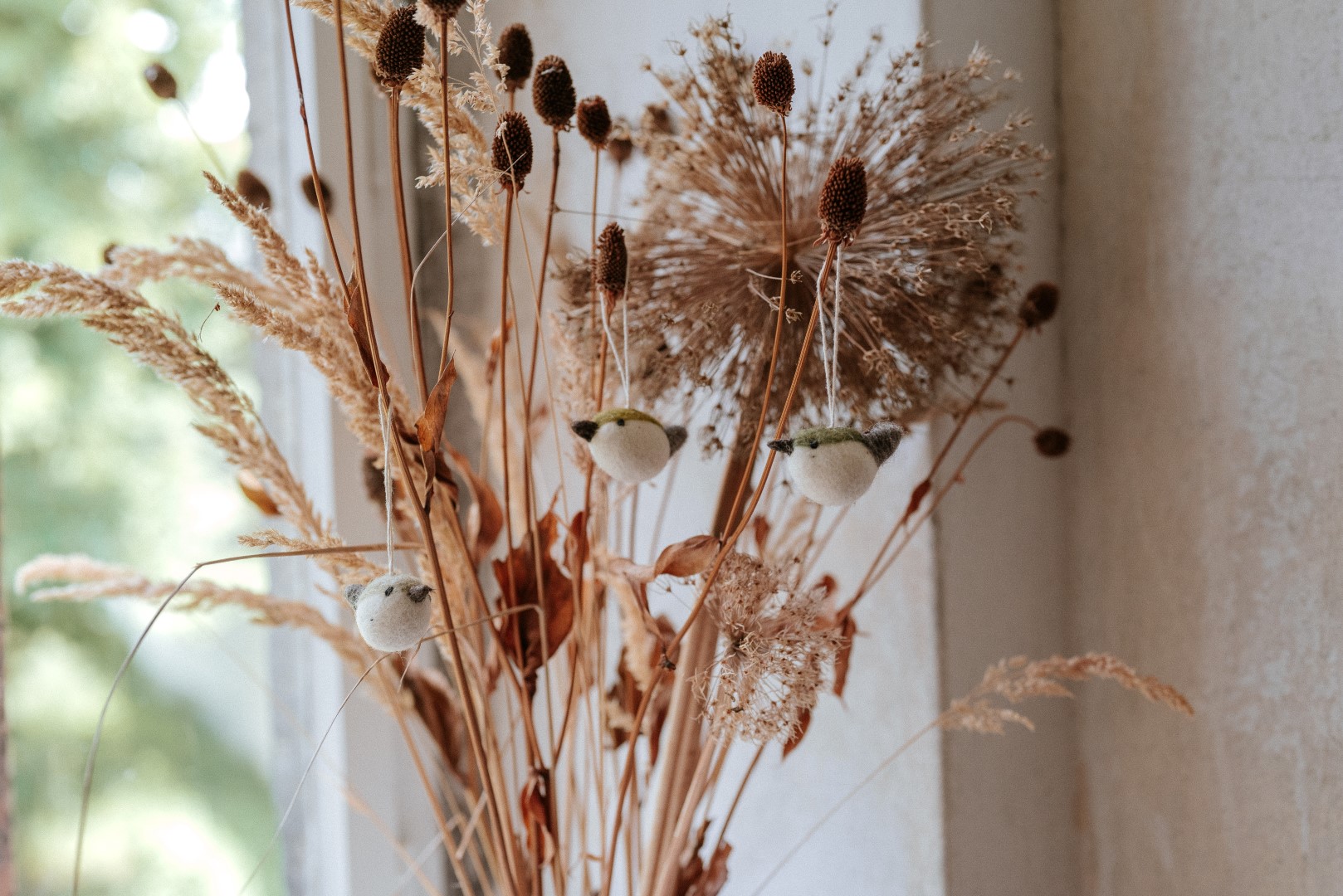 3er Set Grüne Filz Vögel